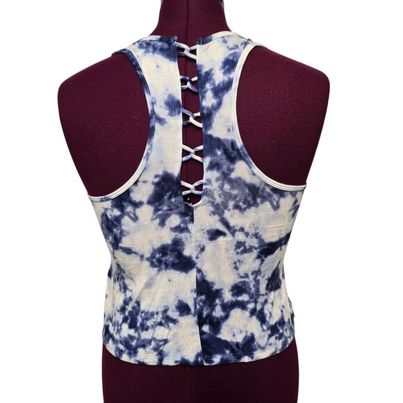 Women's Hollister Blue Tie-Dye Cutout Back Crop Tank Top | Size Small - Picture 3 of 9
